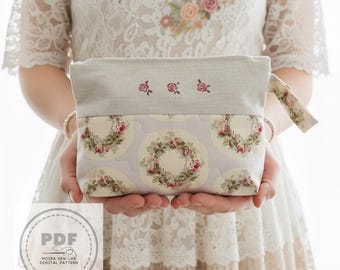 Shabby Chic Clutch Muster mit Blumenstickerei | PDF-Tutorial mit Reißverschlussanleitung und Stickvariante