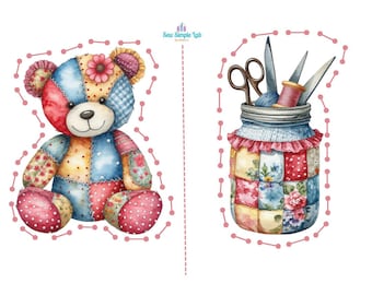 Patchwork-Nähkarten für Kinder – Druckbare Nähaktivität für Anfänger | 10 süße Designs zum Thema Tiere und Nähen (PDF)