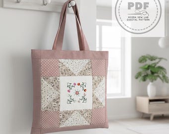 Blumenstern-Taschenmuster | Patchwork-Anleitung für Anfänger | Sticktasche | Kreatives Näh-PDF