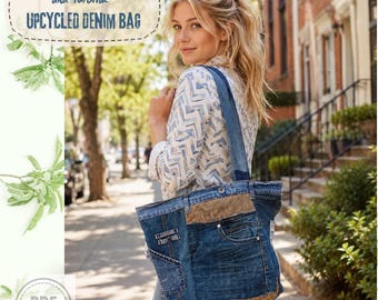 Borsa Trapezio in Denim riciclato - Progetto per riciclo creativo di jeans e camicie con Cartamodello e tutorial illustrato.