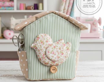 Stoffschatzkiste – Nähanleitung – Näh-Organizer mit Tasche, Herz-Nadelkissen und Stoffvogel | Kreative Geschenkidee