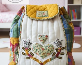 Schnittmuster für einen Stoffrucksack mit Applikationen, Herzen und Tulpen, illustrierte Nähanleitung (PDF-Datei)