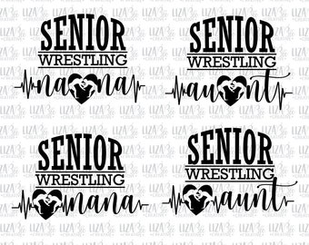 Senior Wrestling Nana and Aunt Heartbeat svg, eps, dxf and png, Wrestling svg, Senior Wrestling,  cut files, svg files for cricut