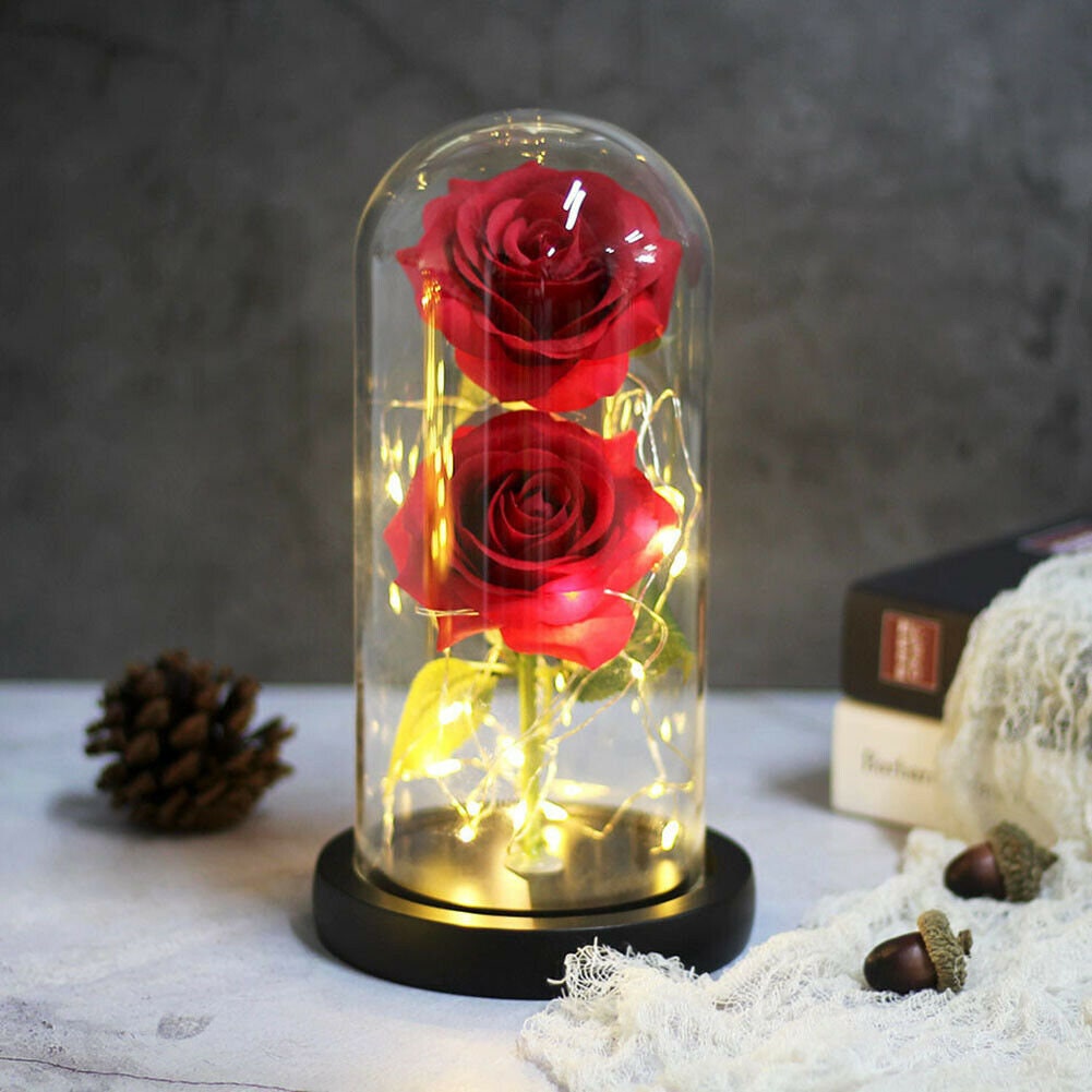 LED Light Galaxy Rose in Glass Dome Valentines Gift Etsy
