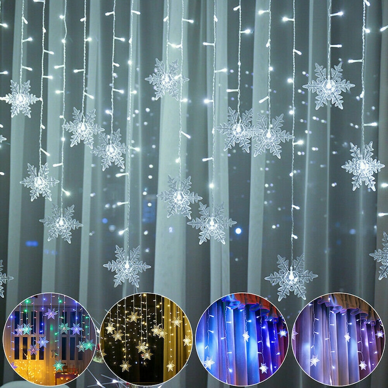 LED Snowflake Curtain Fairy String Twinkle Window Lights Etsy