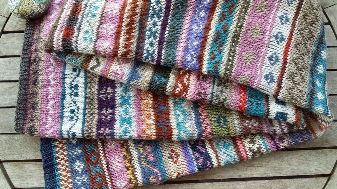Hand knitted Fair Isle Scarf big and multicolored | Etsy