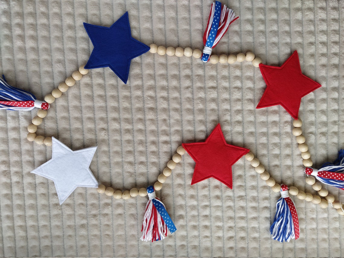 American flag garland Tassel garlland wooden beaded Etsy