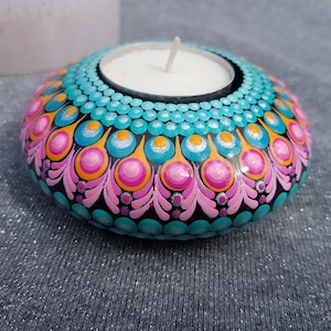 Mandala tealight holder * candle holder * dot painting tealight holder * pink * turquoise * Glitzerwerk35