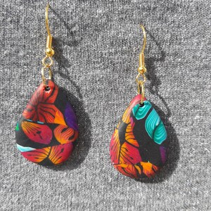 FIMO earrings, earrings with floral pattern * Polymer Clay with glitter flower pattern