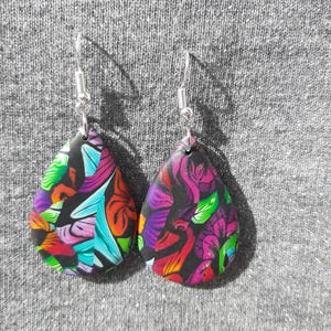 FIMO earrings, earrings with floral pattern * Polymer Clay with glitter flower pattern