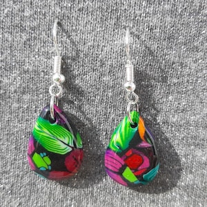 FIMO earrings, earrings with floral pattern * Polymer Clay with glitter flower pattern