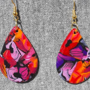 FIMO earrings, earrings with floral pattern * Polymer Clay with glitter flower pattern