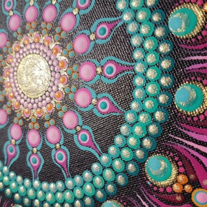 Mandala picture * canvas * dot painting * turquoise pink and glitter