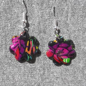 FIMO earrings, earrings with floral pattern * Polymer clay with floral pattern * Flowers with glitter