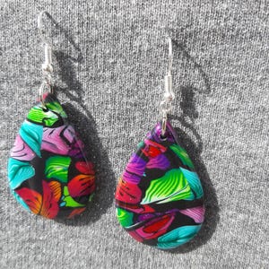 FIMO earrings, earrings with floral pattern * Polymer Clay with glitter flower pattern