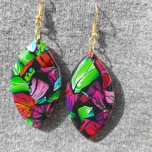 FIMO earrings, earrings with floral pattern * Polymer Clay with glitter flower pattern
