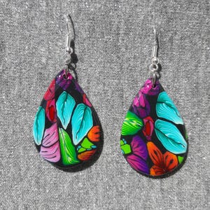 FIMO earrings, earrings with floral pattern * Polymer Clay with glitter flower pattern