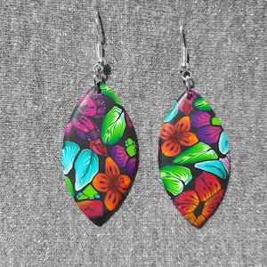 FIMO earrings, earrings with floral pattern * Polymer Clay with glitter flower pattern