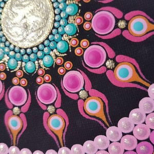 Mandala picture * canvas * dot painting * turquoise pink and glitter