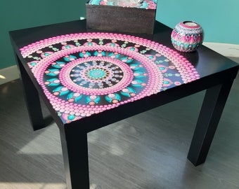 Mandala Beistelltisch * Mandala * Deko Tisch * schwarz * türkis * Pink