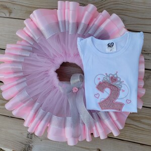 embroidery tutu set size 2t pink and silver with crown silver {available in other sizes }