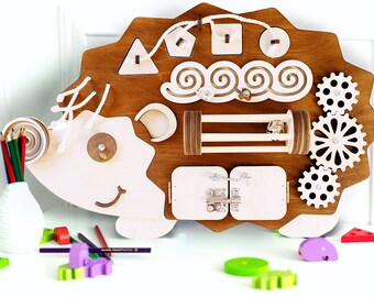 Busy Board Hedgehog ECO Beeswax peintures Développement du bois naturel Jouet cadeau de 1er anniversaire pour tout-petit