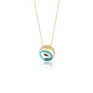 Colorfull Evil Eye Gold Tiny Necklace , 14k Solid Gold Evil Eye Minimalist Pendant  Necklace