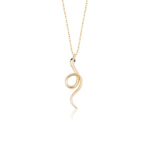 14k Solid Gold Necklace Minimalist Snake Charm Pendant,Delicate Necklace,Snake Pendant,Serpent Necklace ,Zirconia Stone Eye Snake Necklace