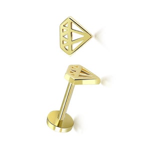 14K Solid Gold Diamond Piercing, Minimalist Tragus Piercing,Diamond Stud Küpe, Gold Stud Piercing, Diamond Stud Tragus Piercing