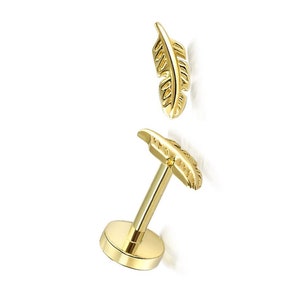 14K Solid Gold Leaf Piercing, Minimalist Tragus Piercing, Gold Stud Piercing, Stud Ear Piercing, Flower Stud Earring, Leaf Piercing