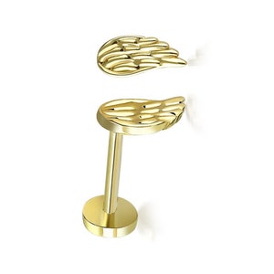 14K Solid Gold Angel Wing Piercing, Minimalist Tragus Piercing, Gold Stud Piercing, Stud Ear Piercing, Angel Stud Earring, Wing Piercing