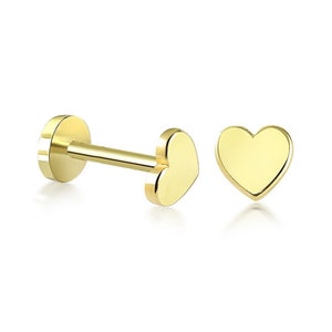 14K Solid Gold Heart Piercing, Minimalist Tragus Piercing, Gold Stud Piercing, Stud Ear Piercing,  , Heart Piercing