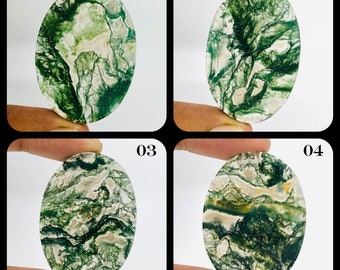 30x46mm Natural Moss Agate Cabochon,Handmade polished Smooth Genuine Moss Agate Jewelry Making Loose Gemstone Agate#AB2771 2 Pcs Of 131Cts