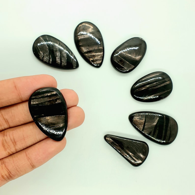 7 Pcs Natural Hypersthene Cabochon Hypersthene Gemstone Healing Loose Wholesale Lot For Jewelry Making 31x21x6 To 38x22x5 mm 403 Cts #GM-248