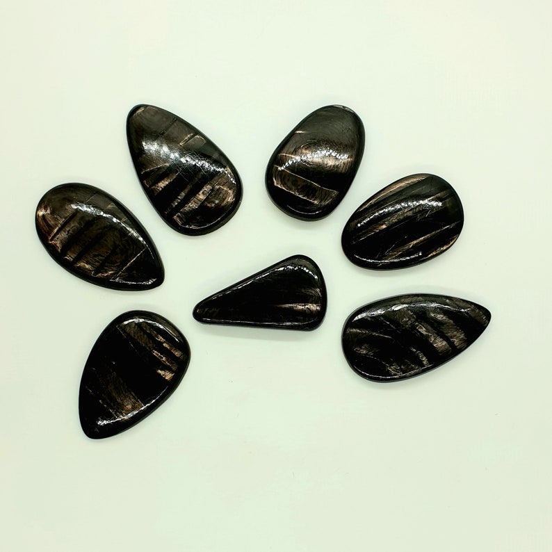 7 Pcs Natural Hypersthene Cabochon Hypersthene Gemstone Healing Loose Wholesale Lot For Jewelry Making 31x21x6 To 38x22x5 mm 403 Cts #GM-248