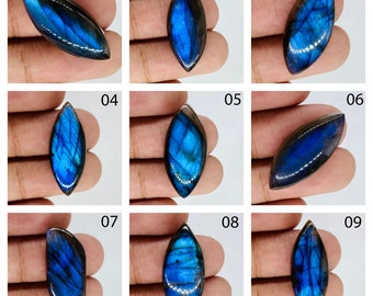 Natural Labradorite Gemstone Labradorite Cabochon Blue Fire Labradorite Marquis Cabochon Healing Stone for Jewelry Pendant Ring Making Stone