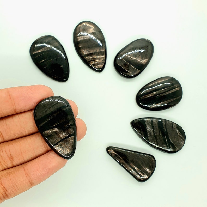 7 Pcs Natural Hypersthene Cabochon Hypersthene Gemstone Healing Loose Wholesale Lot For Jewelry Making 31x21x6 To 38x22x5 mm 403 Cts #GM-248