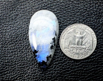 Rainbow Moonstone With Tourmaline 100% Natural Moonstone Cabochon Fire Moonstone Loose Gemstone For Making Jewelry 45Cts 41x20x6MM #MU-4617