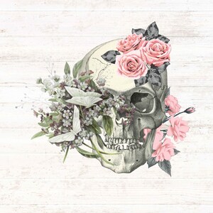 Skull with Flowers PNG: Butterfly Graphic Image (Digital Download)