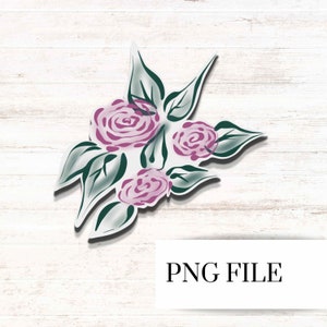 Roses sticker png , Outlined roses sticker png , floral sticker file Png cut file outlined , pink roses sticker PNG cut file for Cricut