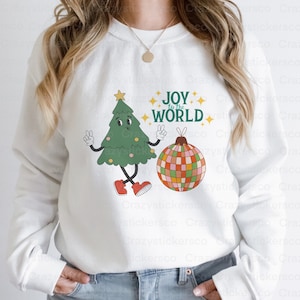 Alegría al mundo retro Navidad PNG , Retro divertido árbol de Navidad PNG , Retro Navidad Sublimación PNG , Diseño de camisa de Navidad retro
