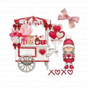 Kabouters Valentine PNG, Gnome love candy cart Valentine PNG, Kabouters Valentine sublimatie, Valentine commerciële PNG