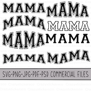 Mama College Schrift Bundle SVG, Varsity gebogene Mama PNG, Mama Varsity PSD kommerzielle Dateien