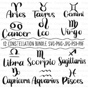 Pacchetto SVG di segni zodiacali, pacchetto PNG zodiaco, clipart di segni zodiacali, pacchetto di file di taglio zodiaco, modello di sublimazione del segno zodiacale, zodiaco SVG