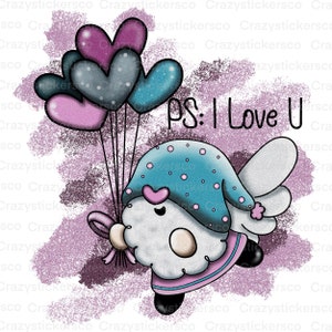 I love you Valentine PNG , Valentine gnome PNG ,  Valentine graphic file , Valentines Day PNG sublimation , Love balloon gnome Valentine Png