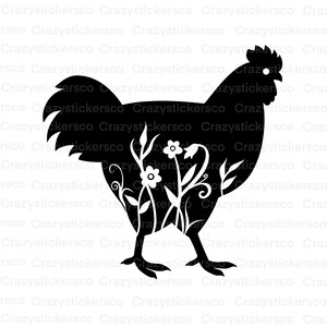 Chicken with Flowers SVG PNG: Farm Animal Graphic (Digital Download)