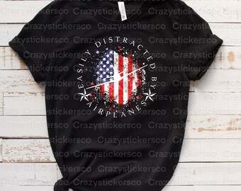 Easily Distracted by Airplanes PNG: US Flag Design (Digital Download)
