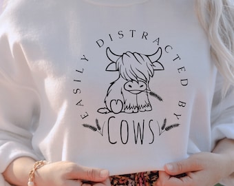 Easily Distracted By Cows PNG SVG: Cow Lover Sublimation (Digital File)