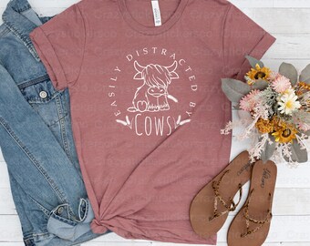 Easily Distracted By Cows PNG SVG: Cow Lover Sublimation (Digital File)