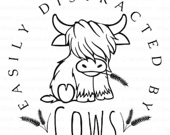 Easily Distracted By Cows PNG SVG: Cow Lover Sublimation (Digital File)